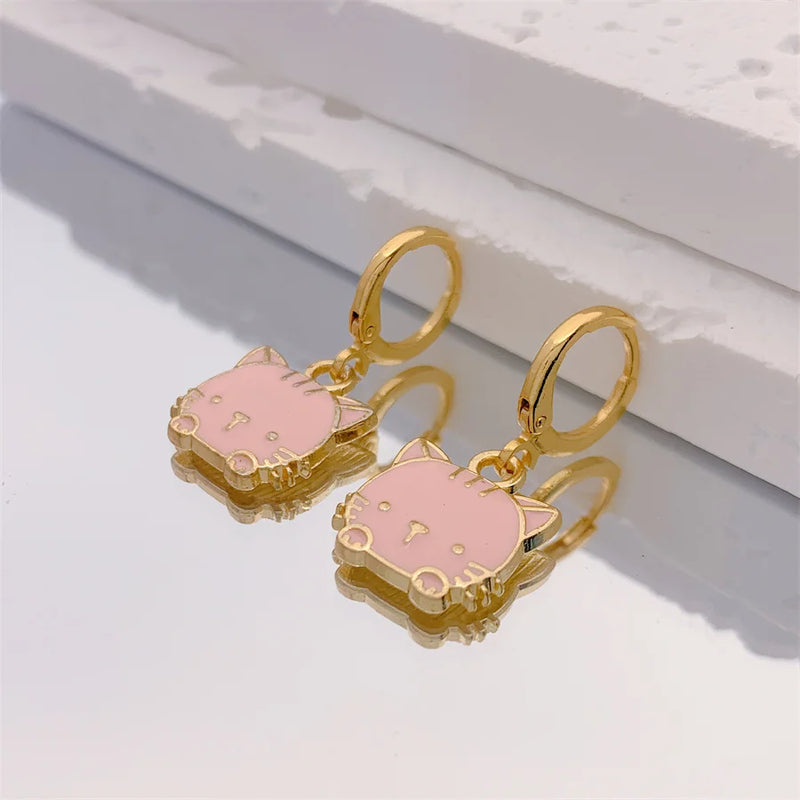 Cartoon Cat Asymmetry Earrings Punk Jewelry Gift for Women