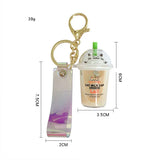 Cartoon Cat Keychain Mini Milk Tea Cup Liquid Quicksand Sequin Key Ring