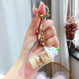 Cartoon Cat Keychain Mini Milk Tea Cup Liquid Quicksand Sequin Key Ring