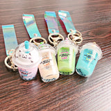 Cartoon Cat Keychain Mini Milk Tea Cup Liquid Quicksand Sequin Key Ring