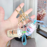 Cartoon Cat Keychain Mini Milk Tea Cup Liquid Quicksand Sequin Key Ring