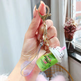 Cartoon Cat Keychain Mini Milk Tea Cup Liquid Quicksand Sequin Key Ring