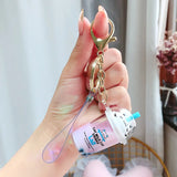 Cartoon Cat Keychain Mini Milk Tea Cup Liquid Quicksand Sequin Key Ring