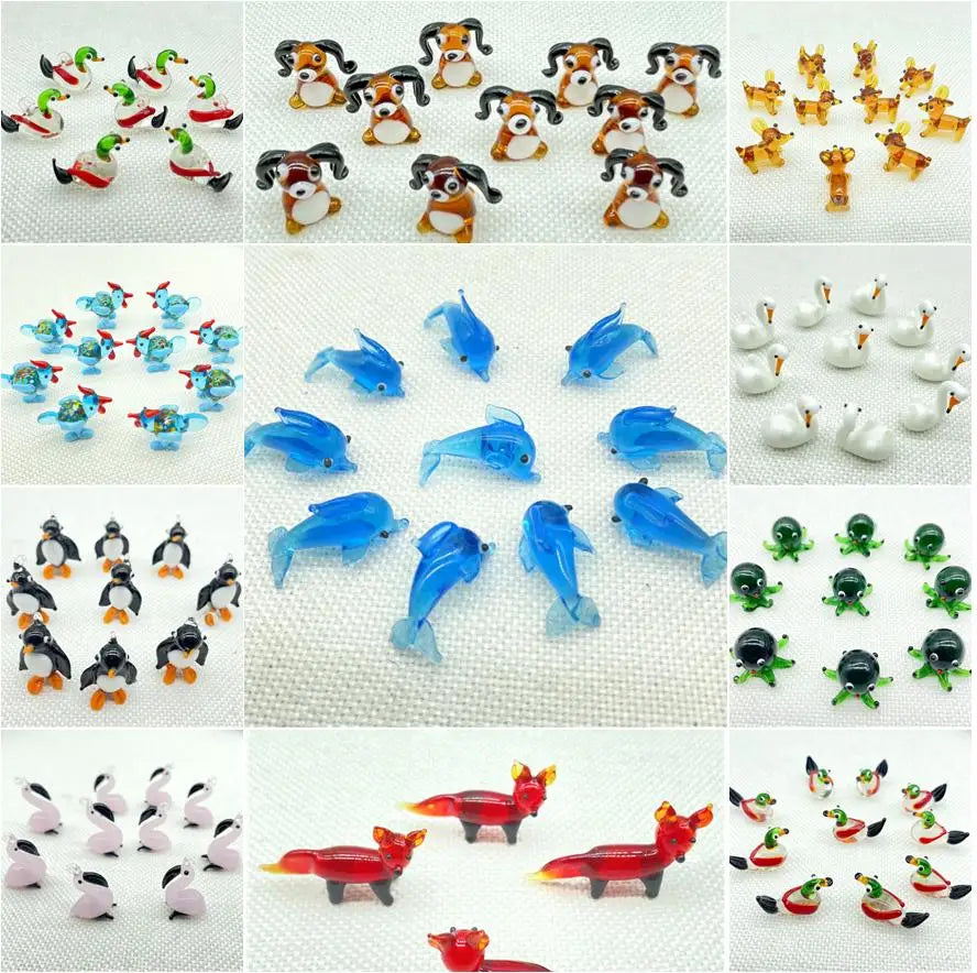 10Pcs Mini Liuli Animal Charms for DIY Jewelry Making