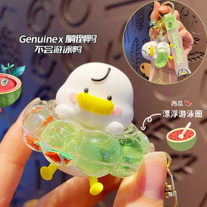 Duck Swim Ring Liquid Quicksand Keychain