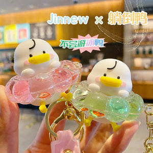 Duck Swim Ring Liquid Quicksand Keychain
