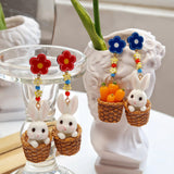 Funny Rabbit Eating Radish Earrings 925 Silver Needle Long Ear Clips