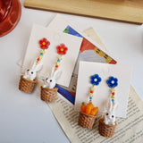 Funny Rabbit Eating Radish Earrings 925 Silver Needle Long Ear Clips
