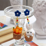Funny Rabbit Eating Radish Earrings 925 Silver Needle Long Ear Clips
