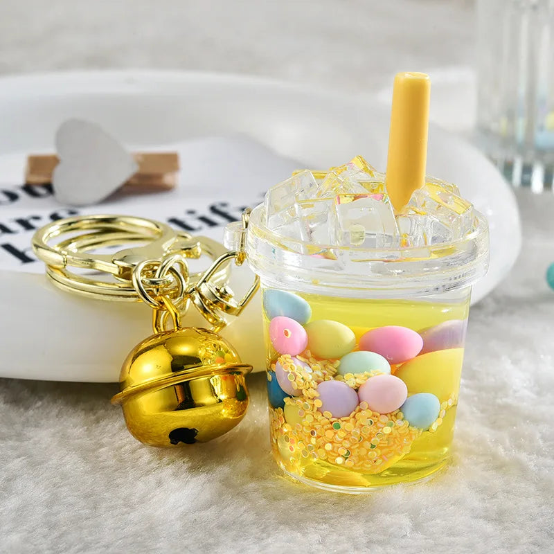 Cartoon Oild Bubble Milk Tea Liquid Keychain For Girl Bag Pendant