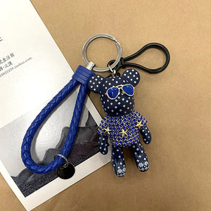 Cartoon Leather Weave Rope Keychain with Tassel Key Ring