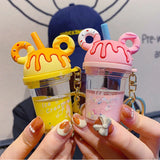 Mickey Head Keychain Donut Milk Tea Cup Quicksand Keyring