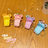 Mickey Head Keychain Donut Milk Tea Cup Quicksand Keyring