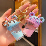 Mickey Head Keychain Donut Milk Tea Cup Quicksand Keyring