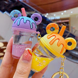 Mickey Head Keychain Donut Milk Tea Cup Quicksand Keyring