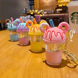 Mickey Head Keychain Donut Milk Tea Cup Quicksand Keyring