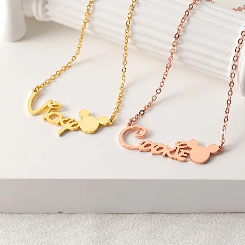 Cartoon Name Necklace Mickey Minnie Stainless Steel Plated