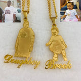 Kids Cartoon Name Pendent Necklace, Stainless Steel Family Nameplate