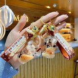 Bear Keychain Brown Milk Tea Bottle Car Key Pendant Bag Ornament