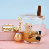 Cute Milk Tea Cup Bear Keychain Brown Bottle Car Key Pendant