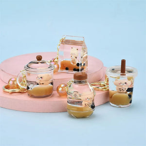 Cute Milk Tea Cup Bear Keychain Brown Bottle Car Key Pendant