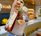 Bear Keychain Brown Milk Tea Bottle Car Key Pendant Bag Ornament