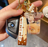 Bear Keychain Brown Milk Tea Bottle Car Key Pendant Bag Ornament