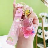 Oily Bear Floating Liquid Keychain Acrylic Lanyard Keyring Bag Pendant Gift