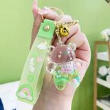 Oily Bear Floating Liquid Keychain Acrylic Lanyard Keyring Bag Pendant Gift
