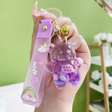 Oily Bear Floating Liquid Keychain Acrylic Lanyard Keyring Bag Pendant Gift