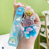 Oily Bear Floating Liquid Keychain Acrylic Lanyard Keyring Bag Pendant Gift