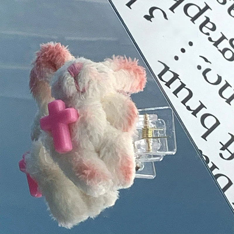 Plush Rabbit Hair Clip for Women Y2K Hairpin