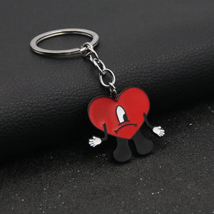Rabbit Bad Bunny Keychain Heart Key Pendant Leather Chain for Women Men