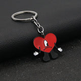 Rabbit Bad Bunny Keychain Heart Key Pendant Leather Chain for Women Men