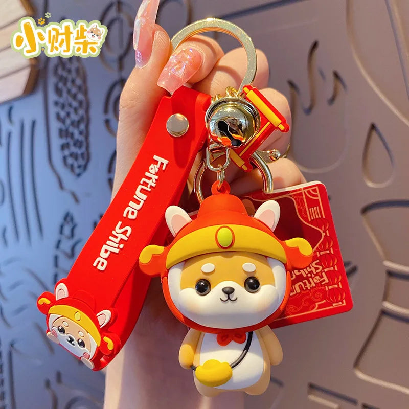Cartoon Rich Shiba Inu Painting Keychain Lucky Rabbit Doll Keyring