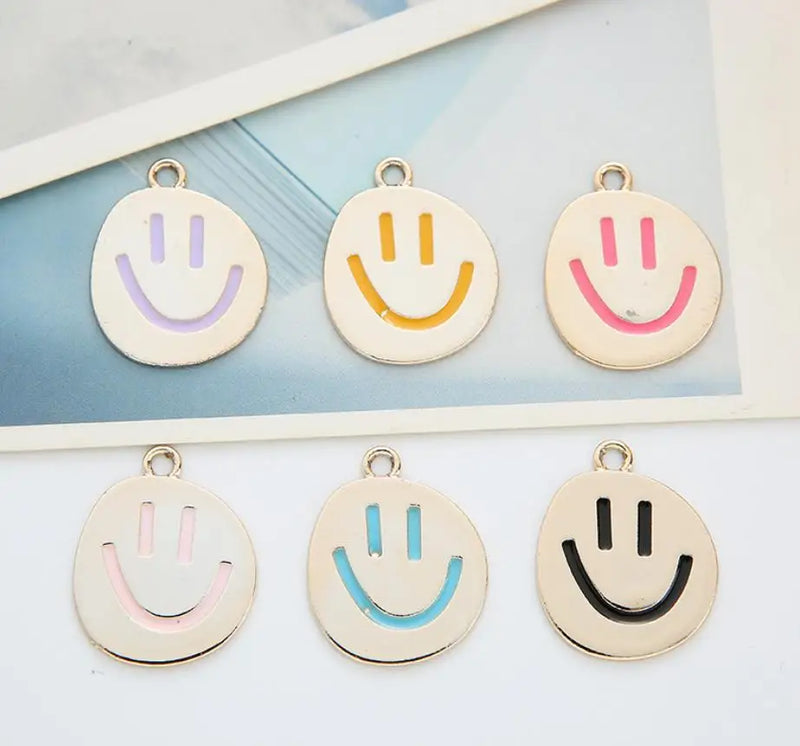 Smiling Face Enamel Charms for Jewelry Making DIY