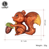 Squirrel Rhinestone Animal Brooch Pine Cone Retro Pin