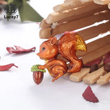 Squirrel Rhinestone Animal Brooch Pine Cone Retro Pin