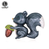 Squirrel Rhinestone Animal Brooch Pine Cone Retro Pin