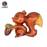 Squirrel Rhinestone Animal Brooch Pine Cone Retro Pin