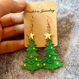 Wooden Santa Christmas Tree Holiday Earrings