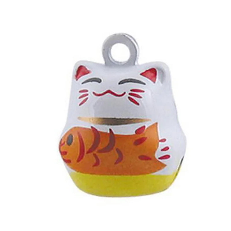 Japanese Fortune Cat Fish Metal Bell Charms Necklace Pendants