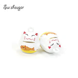 Japanese Fortune Cat Fish Metal Bell Charms Necklace Pendants