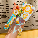 Cartoon Wind Bells Bee Keyring Floating Liquid Quicksand Honey Jar Flower Bunny