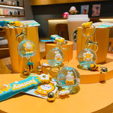 Cartoon Wind Bells Bee Keyring Floating Liquid Quicksand Honey Jar Flower Bunny
