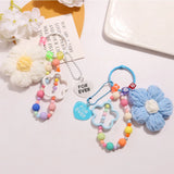 Wool Flowers Key Chain Beaded Lanyard Bracelet Women Girl Pendant