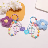 Wool Flowers Key Chain Beaded Lanyard Bracelet Women Girl Pendant
