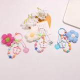 Wool Flowers Key Chain Beaded Lanyard Bracelet Women Girl Pendant