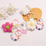Wool Flowers Key Chain Beaded Lanyard Bracelet Women Girl Pendant