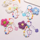 Wool Flowers Key Chain Beaded Lanyard Bracelet Women Girl Pendant